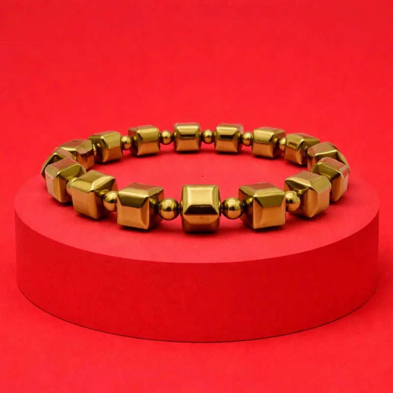 Golden Hematite Cube Beads Bracelet